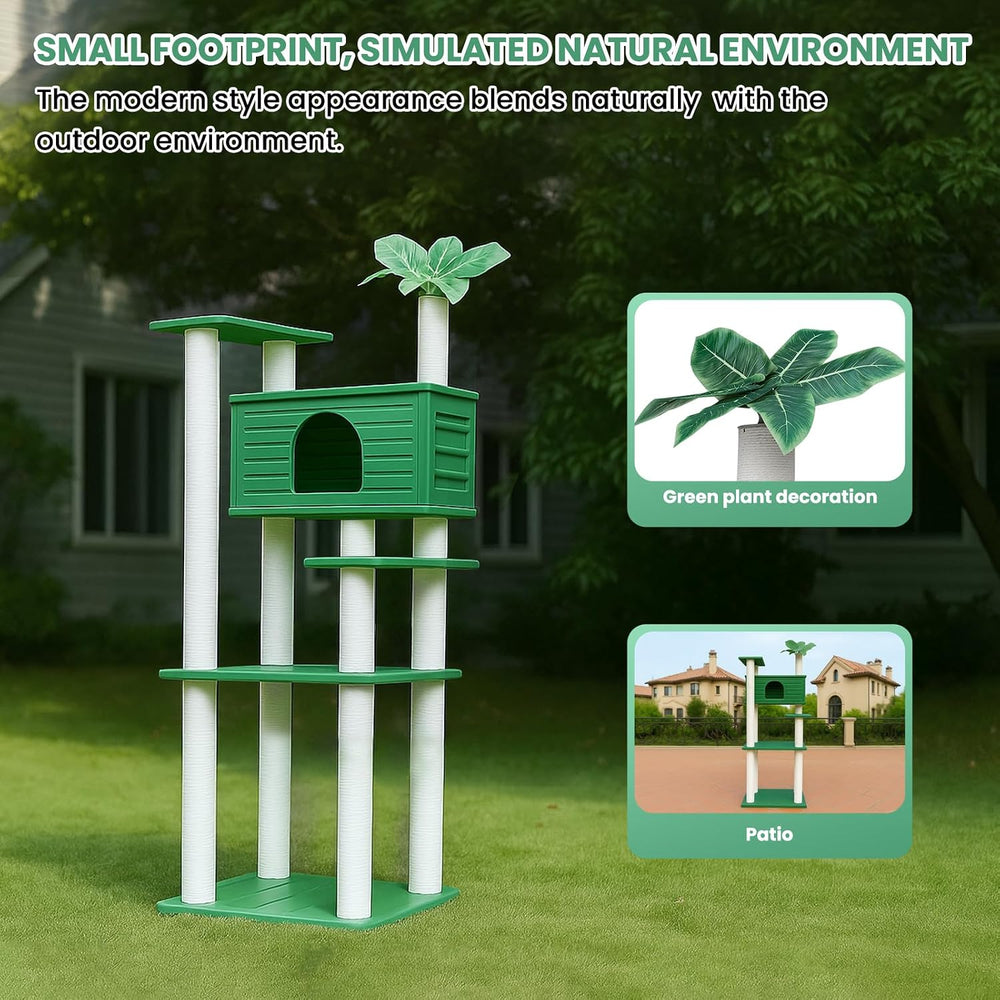 66in Weatherproof Outdoor Cat Tree Tower,Multi Level Large Cat Condo House