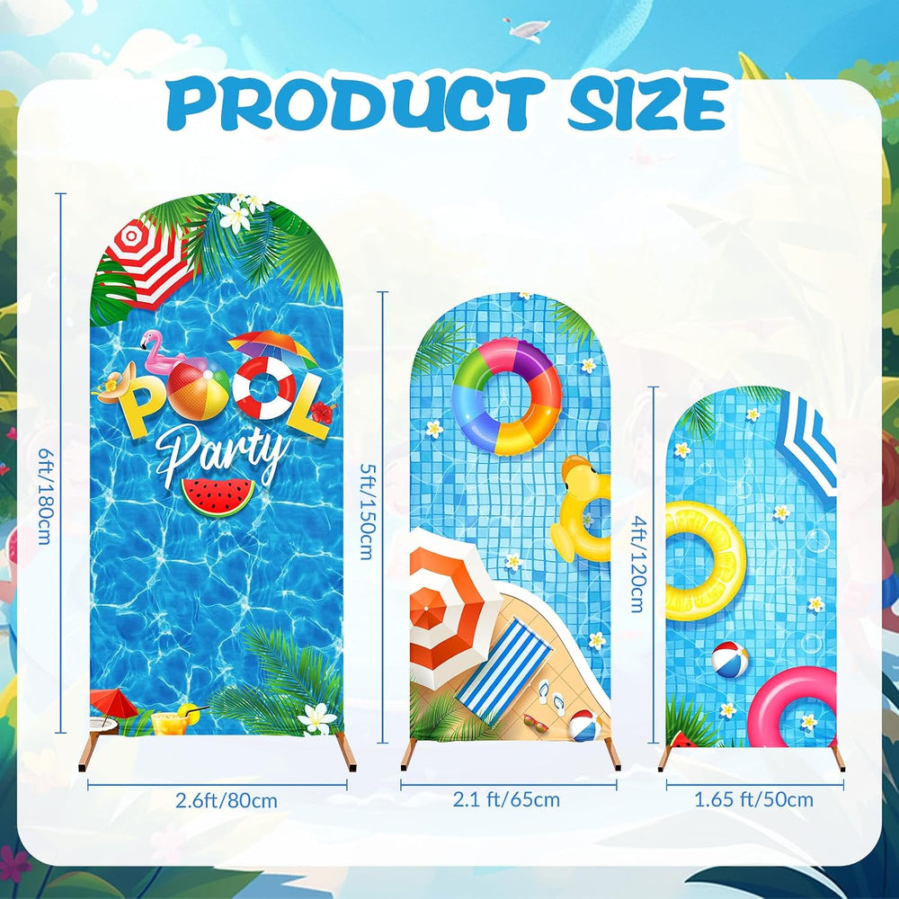 Tingjoo 3 Pcs Summer Pool Party Decoration, Arch Backdrop Stand Cover, Pool