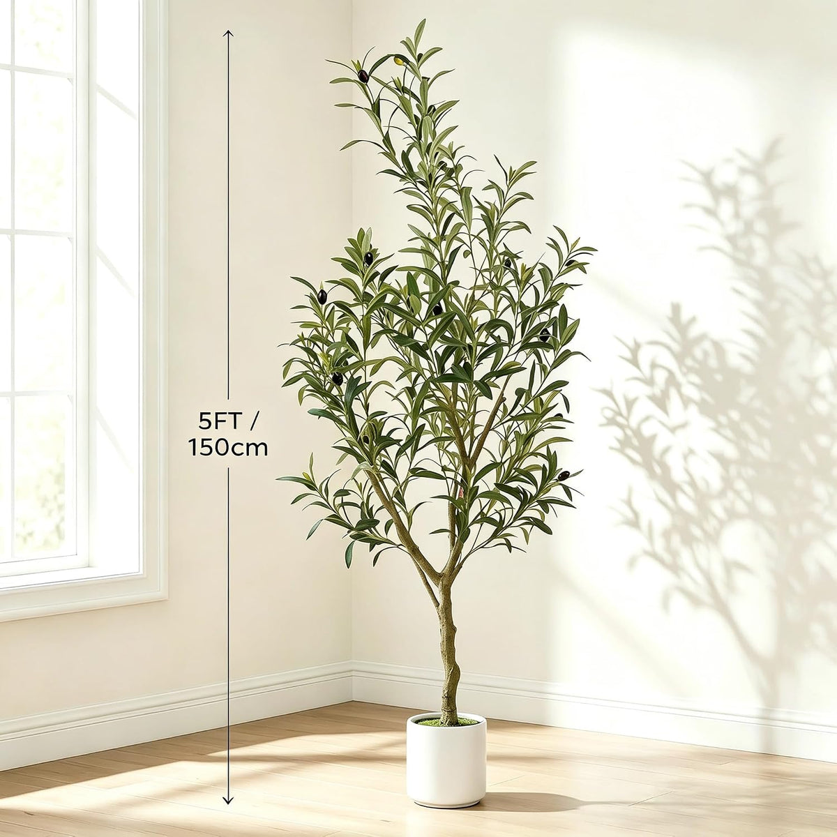 Faux Olive Tree, 5FT Artificial Olive Trees with Lifelike Olive Branches and Fruits, Fake Floor Plants with Pot for Indoor Home Office Living Room Outdoor Decor