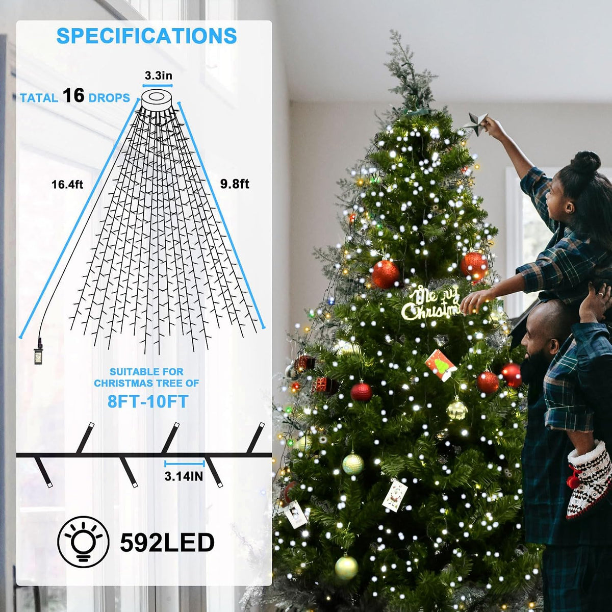 bolweo christmas tree lights 592led 16 lines 8, package contents