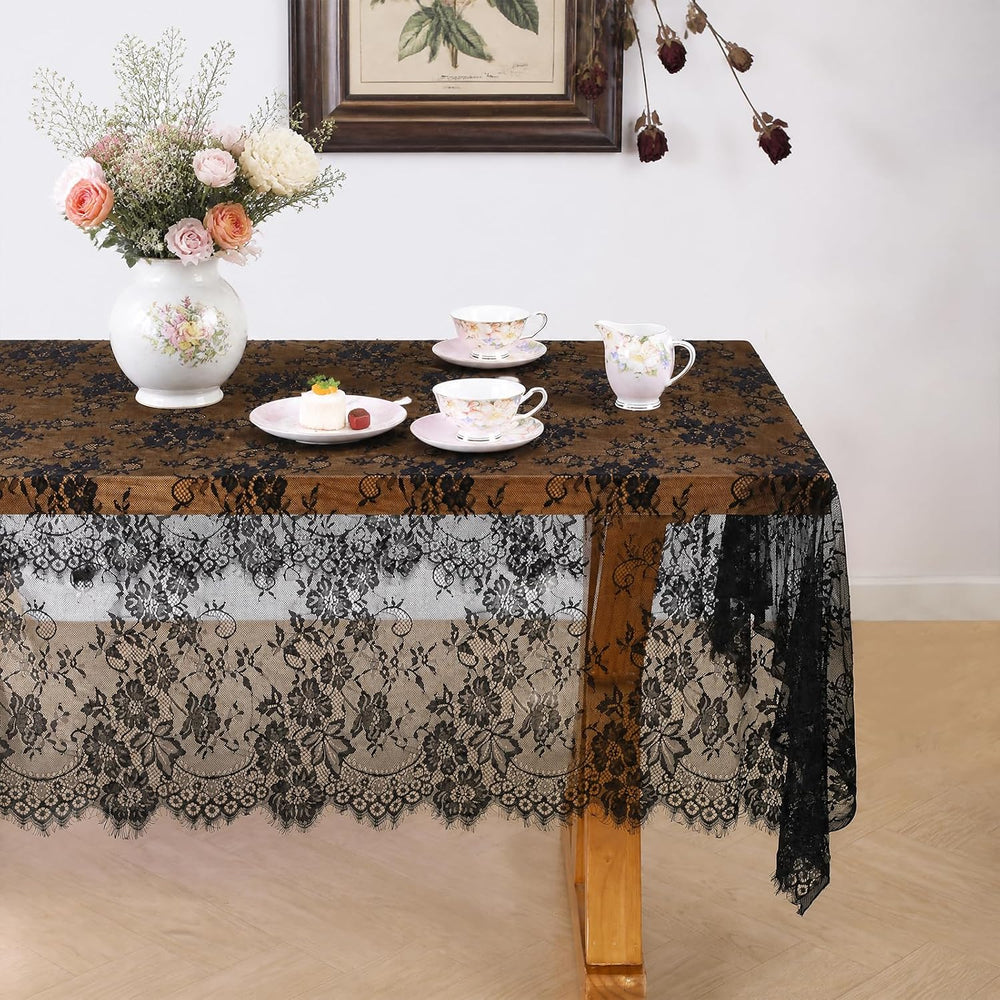 Rustic Black Tablecloths 60x120 Inches Lace Overlay Wedding Decor 10 Packs