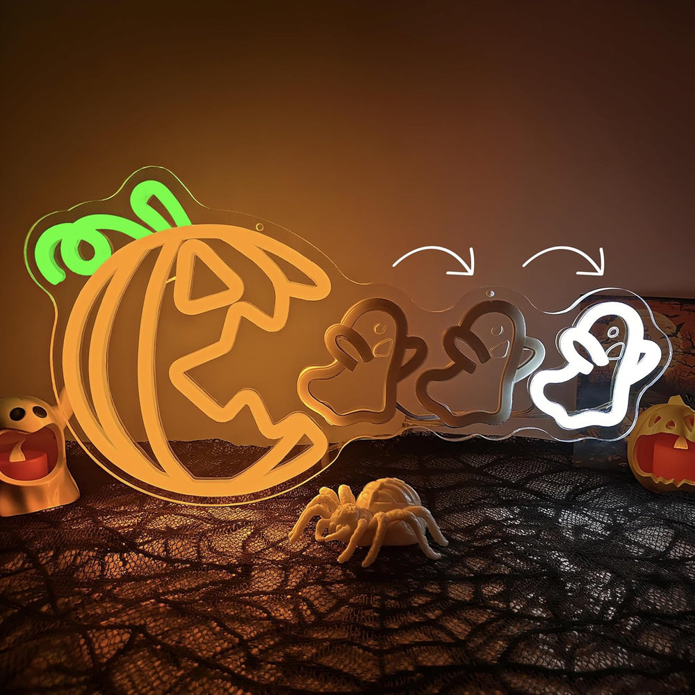 Halloween Pumpkin Eat Ghost Neon Sign Funny Spooky Pumpkin Led Sign Halloween...