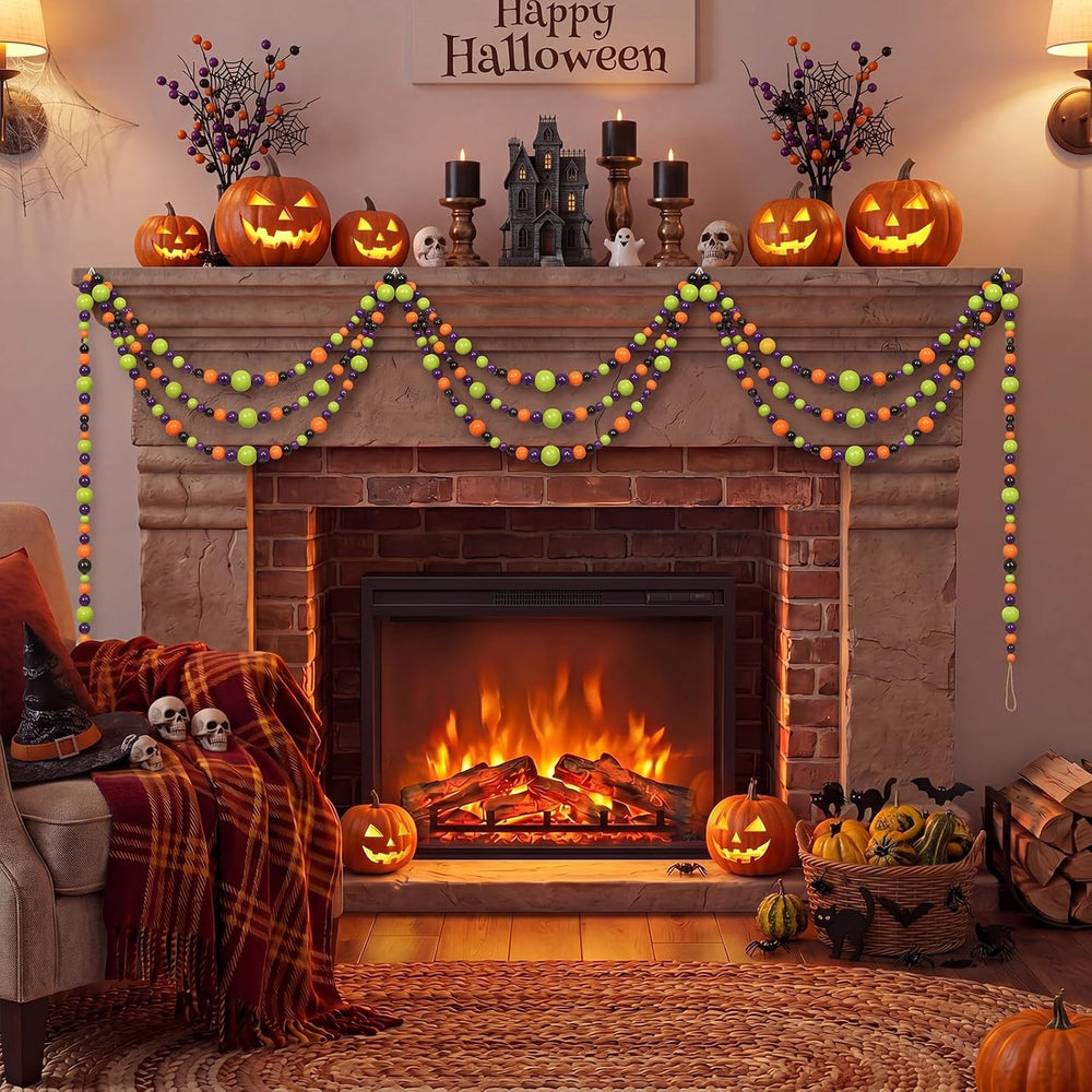 Giegxin 1 Pcs Halloween Wooden Bead Garland, Black, Orange, Green, Purple