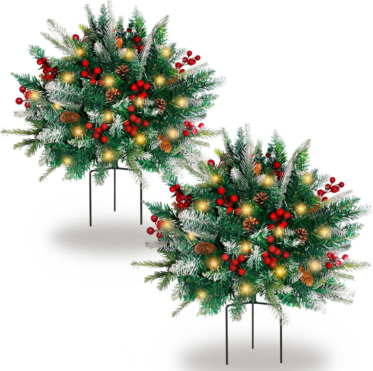 Lighted Christmas Urn Filler, 2 Pack 24 Inch Warm White LED Planter Decor