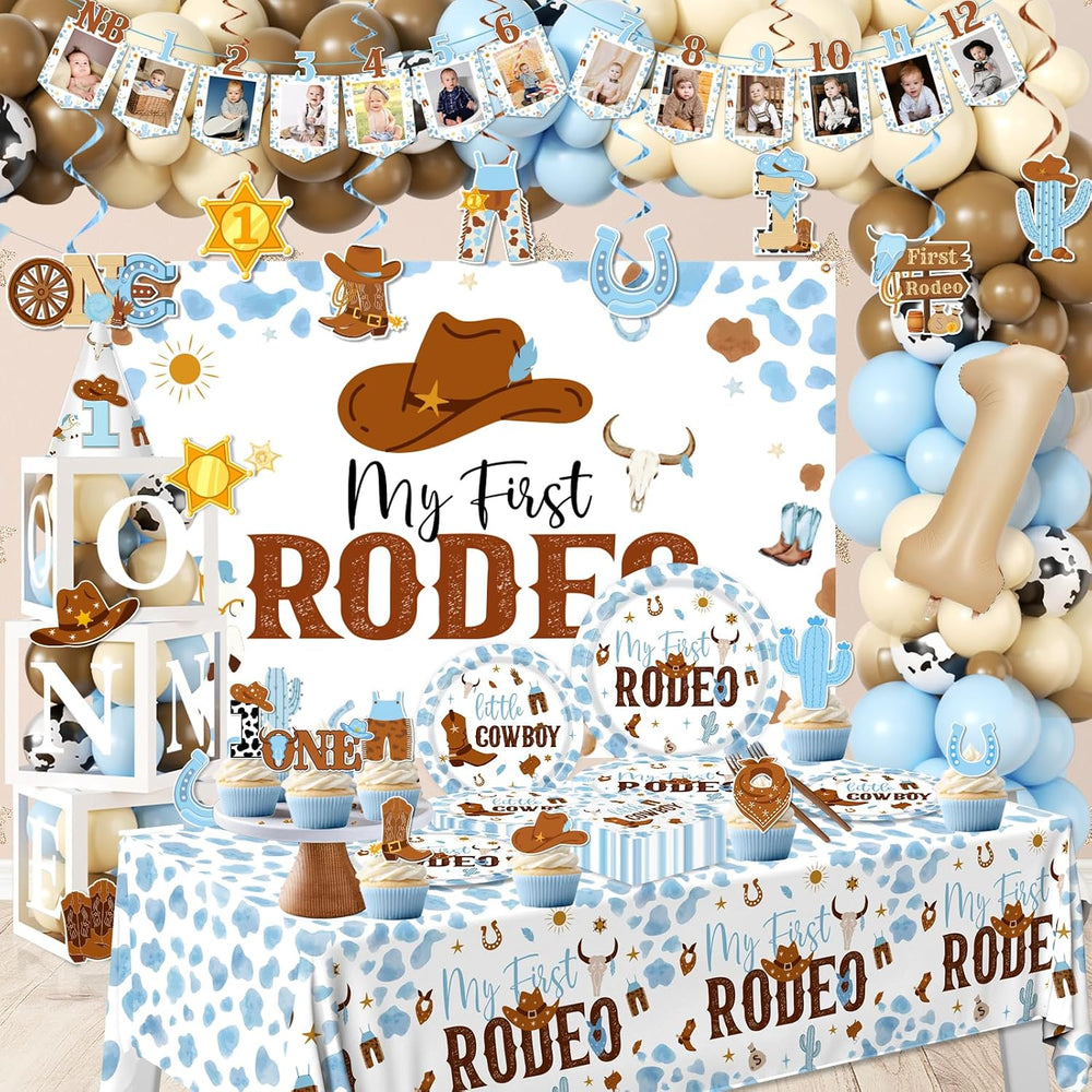 My First Rodeo Decorations Boy-239Pcs Cowboy Blue and Brown Balloon Arch Garl...