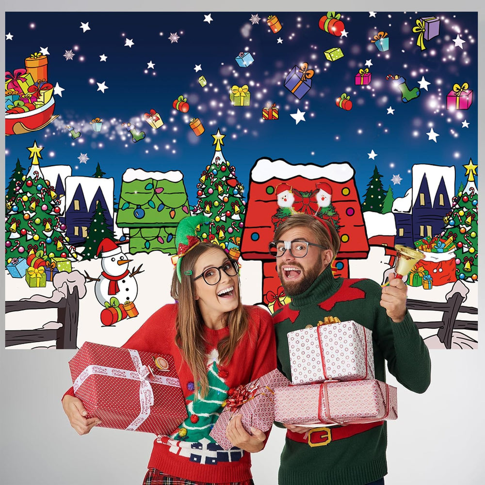 Christmas Red House Backdrop 10x8FT Comic Winter Xmas Tree Snow Night Kennel ...