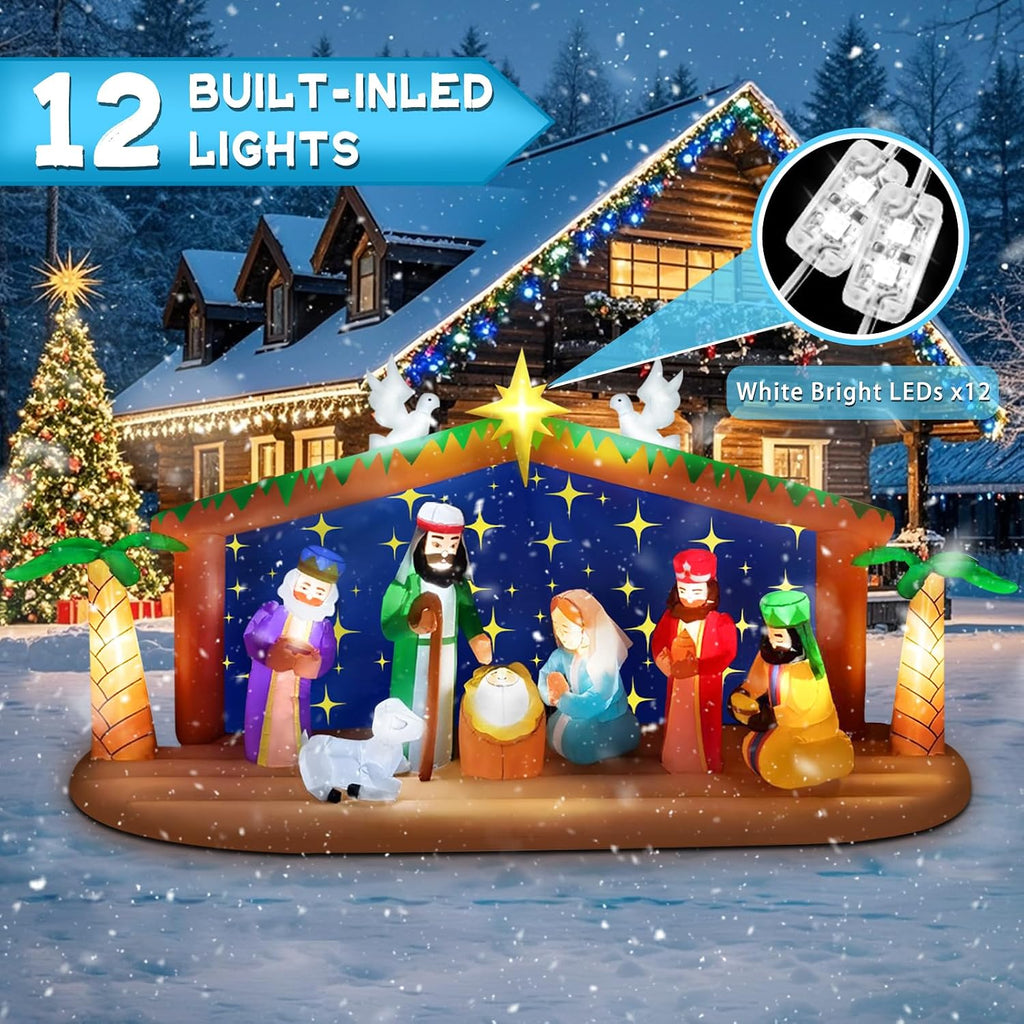 kalolary 12ft long christmas inflatable nativity scene, close-up detail
