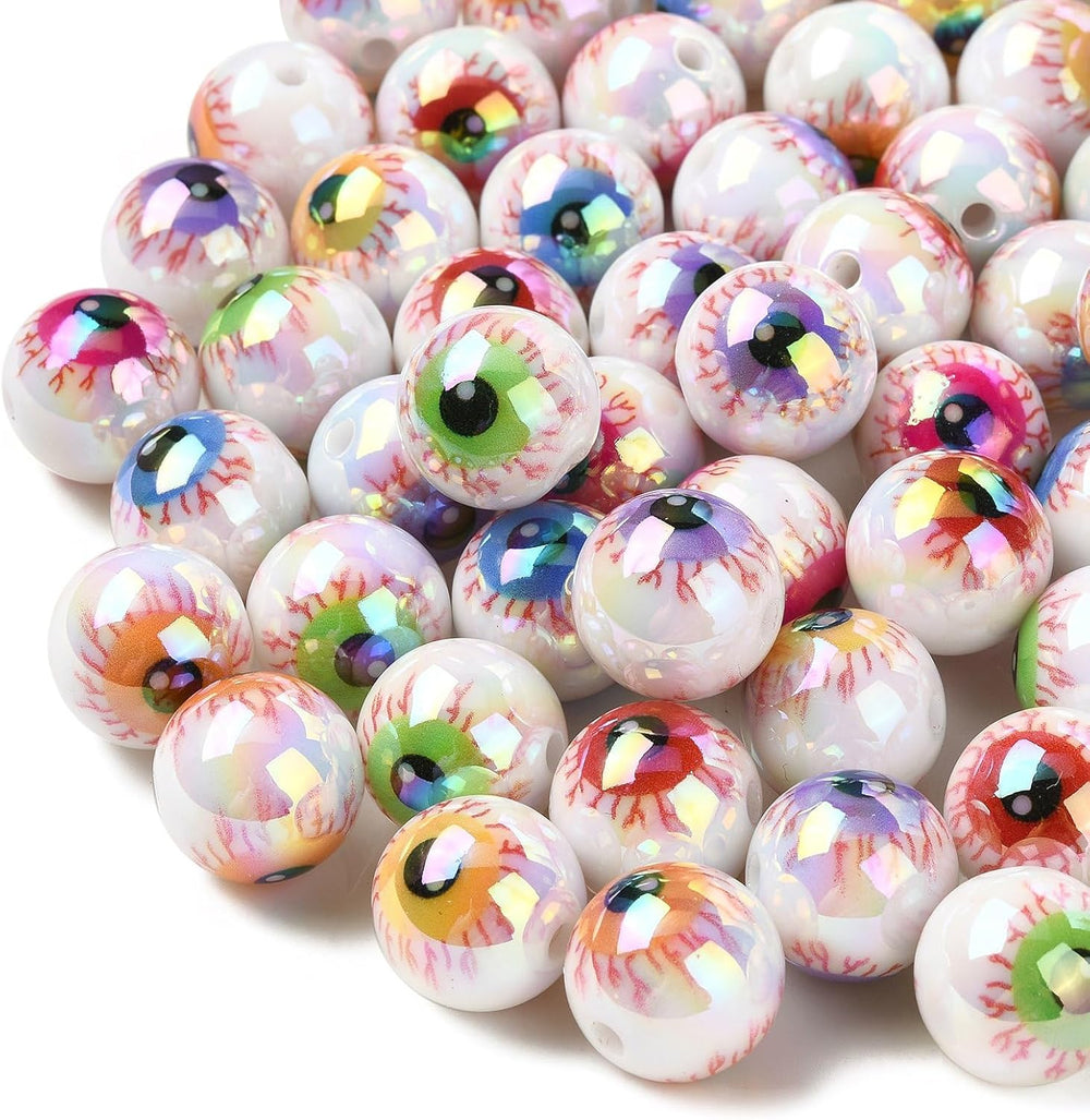 200 pcs Random 15mm Acrylic Eyeballs UV Plating Round Eye Spacer Beads Lucky ...