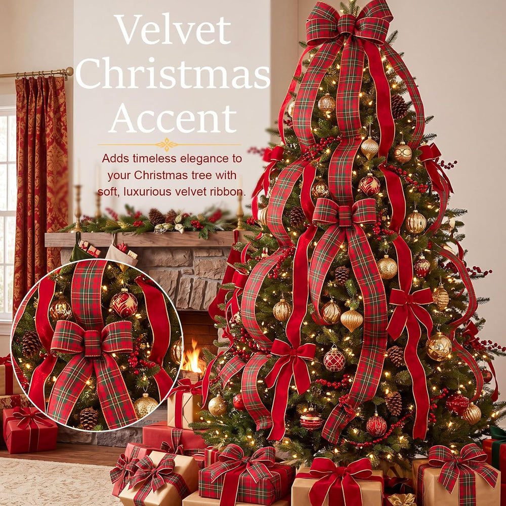 Dilunave 2 Rolls Christmas Wired Ribbon, 4 Inch 2.5 Inch 30Yards, Red