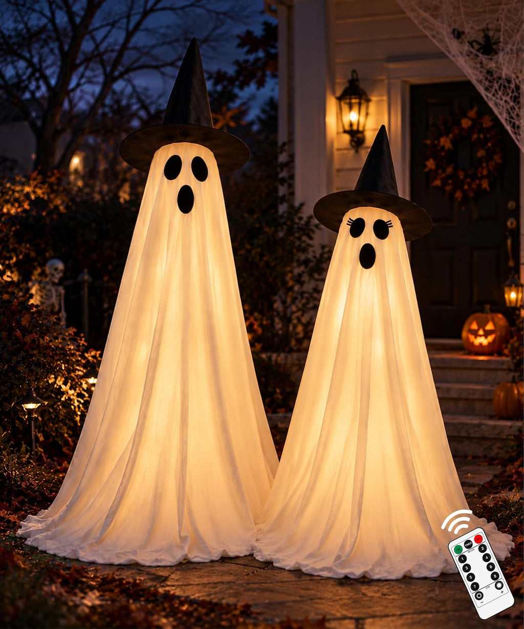 2 Pack Lighted Halloween Ghost Decorations with Remote & Timer