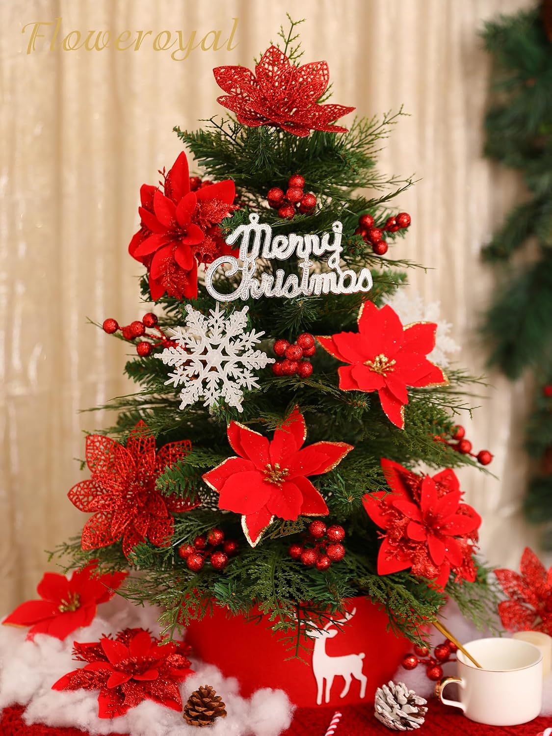 floweroyal 60pcs poinsettia artificial christmas flowers decorations with, package contents