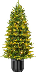 Best Choice Products Prelit Potted Pencil Christmas Tree, 4.5Ft Realistic Artificial Lighted Holiday Décor, 175 Twinkling LEDs for Home, Porch
