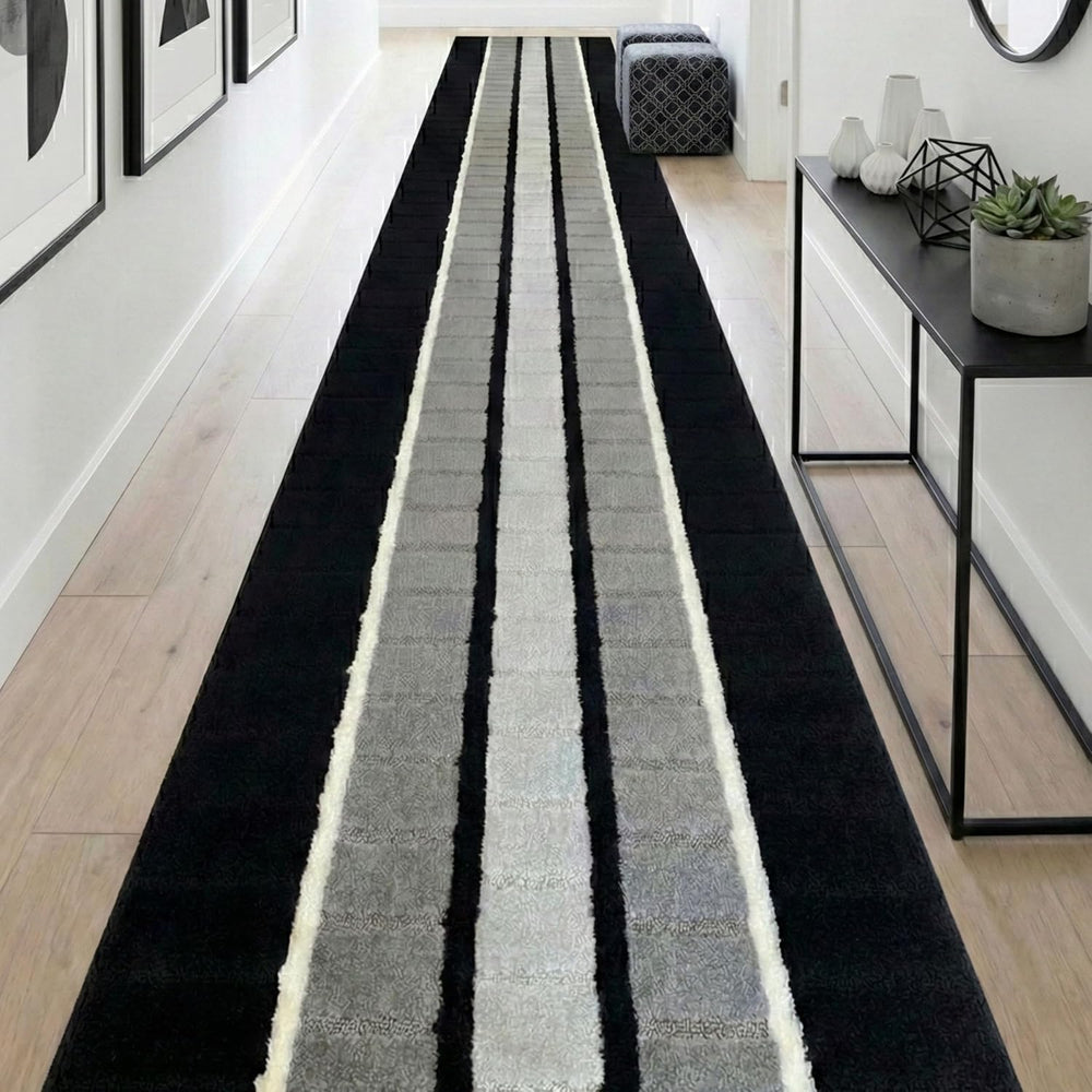 REMNAZ Custom Size Hallway Runner Rug, Non-Slip, Black, 27 in x 18 ft