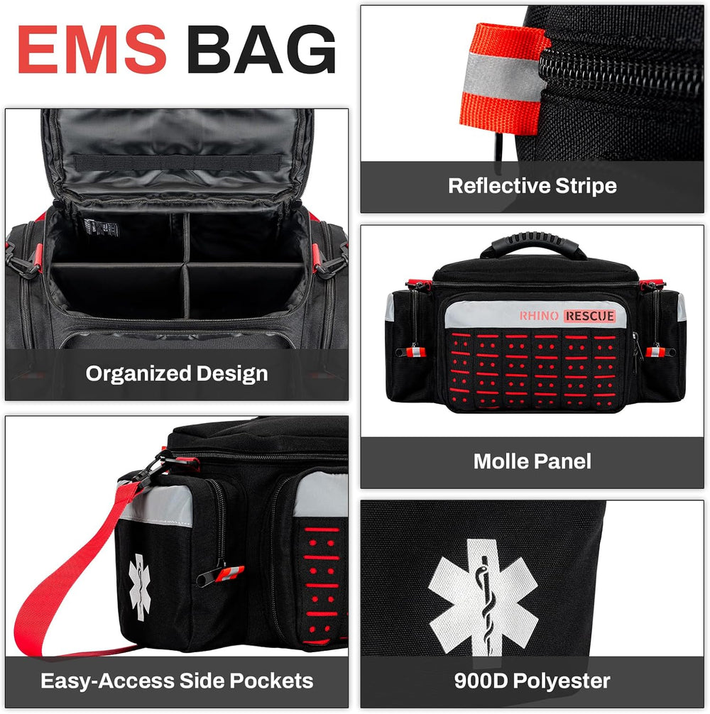 RHINO RESCUE First Responder First Aid Kit Fully-Stocked EMT Bag(Black,20L)