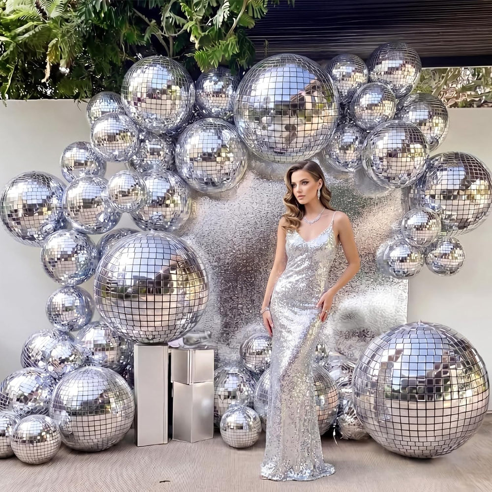 24 Pcs Giant Metallic Party Balloons, Assorted Size,Silver2