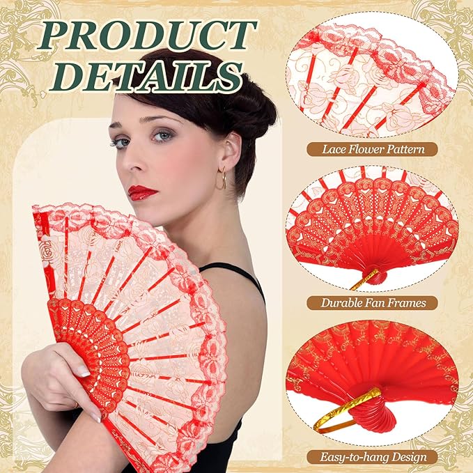 Geetery 30 Pcs Folding Hand Fan for Line Dancing Spanish Boots on the Ground Fans Gifts Bulk Colorful Silk Popping Rave for Women Tea Party Wedding Church Halloween Costume(Lace,Mixed Colors)