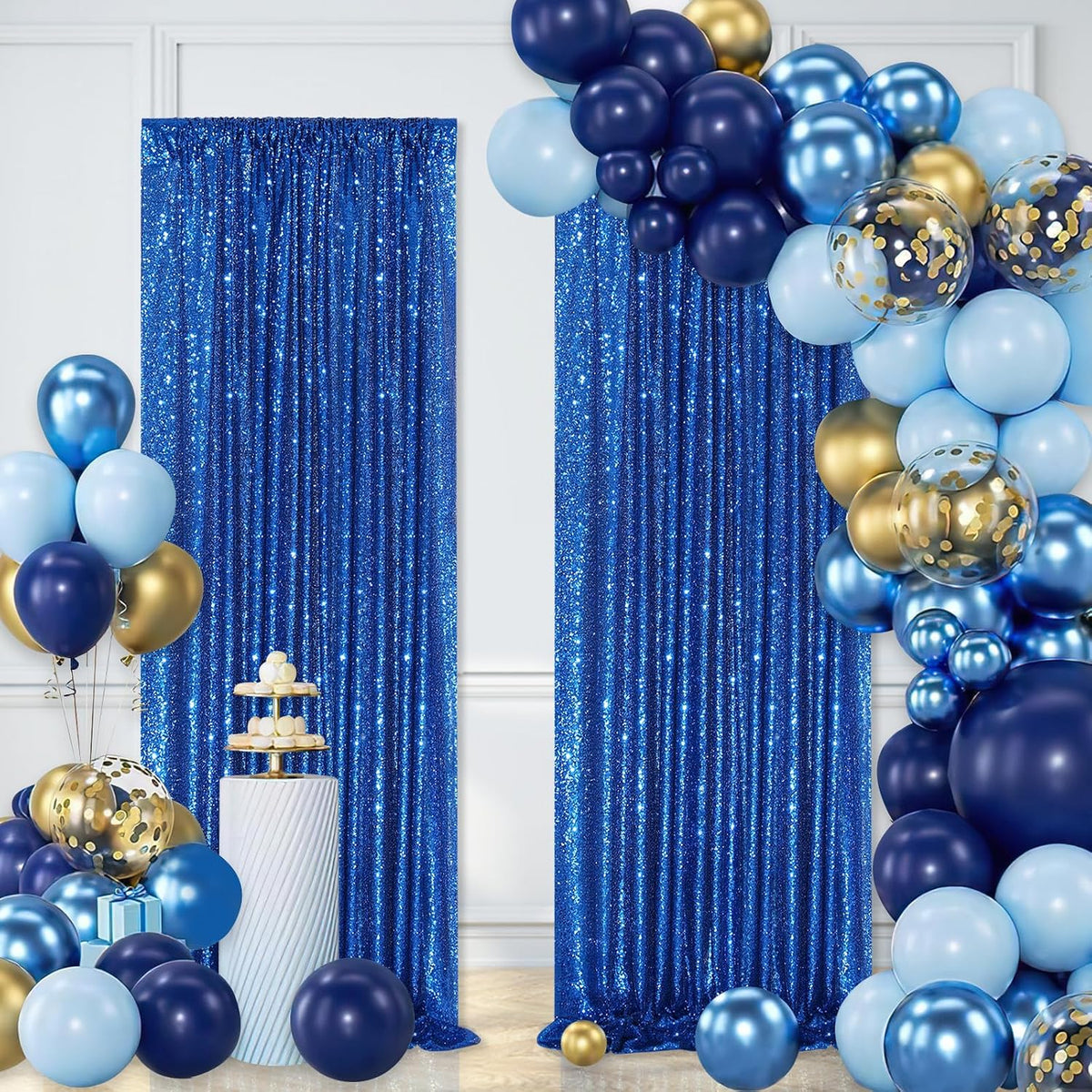 royal blue curtain panels sequin backdrop 6 pieces, close-up detail