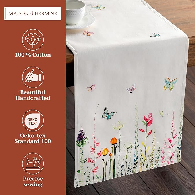 Maison d' Hermine Table Runner 100% Cotton Double Layer Table Runners 72 inches Long Decorative for Home Kitchen Dining Party Wedding Bridal Shower Spring Summer (Botanical Fresh, 14.50" x 72")