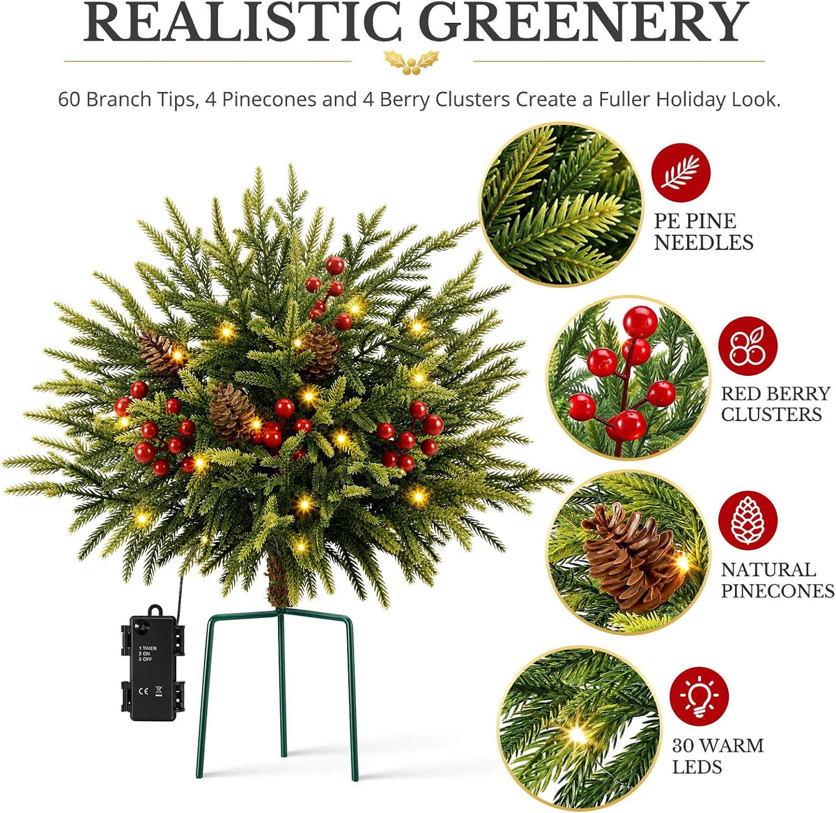 2 Pack 25.5 Inch Outdoor Lighted Christmas Trees, Yard Holiday Decor