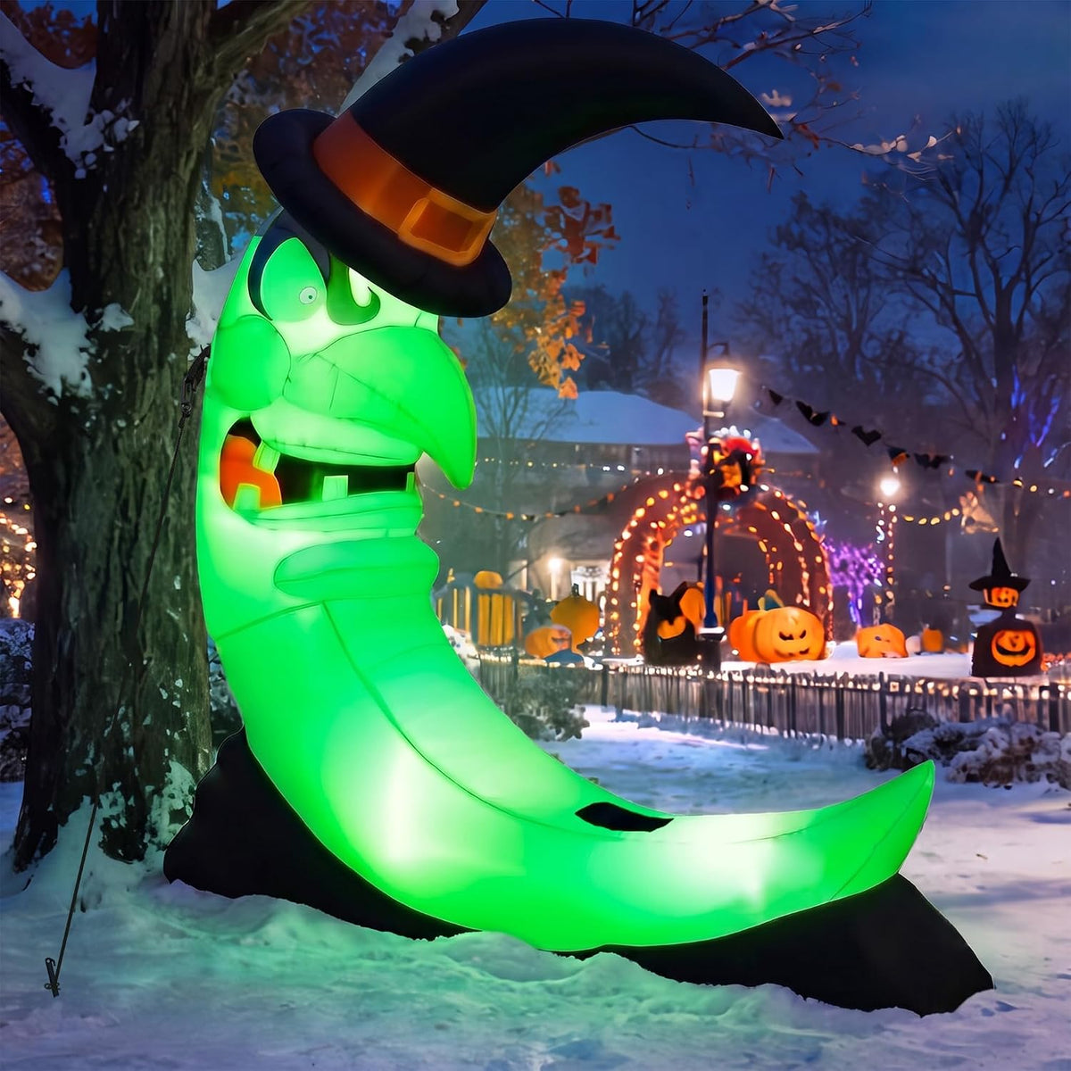 Giant Green 8.9 FT Halloween Inflatables Witch Moon Outdoor Decorations