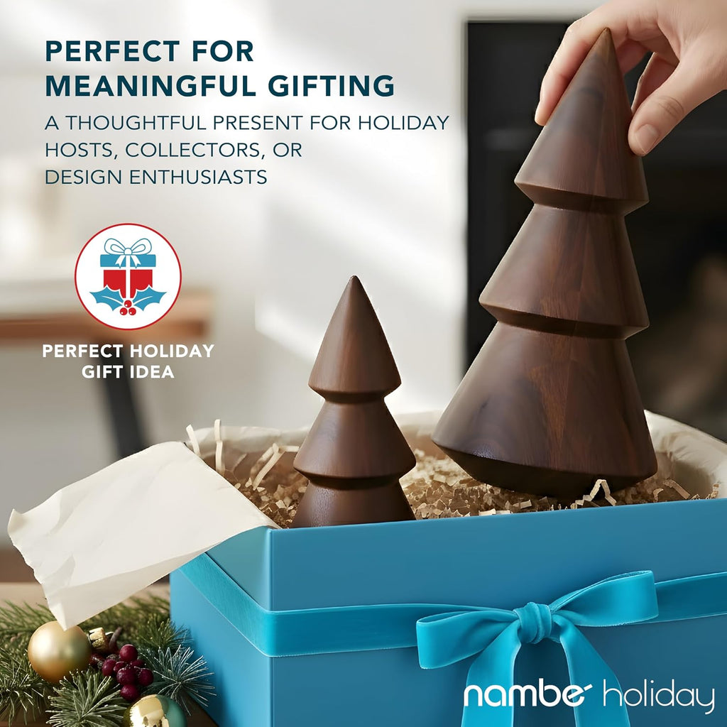 nambé acacia tree set – handcarved wooden sculptures showing dimensions