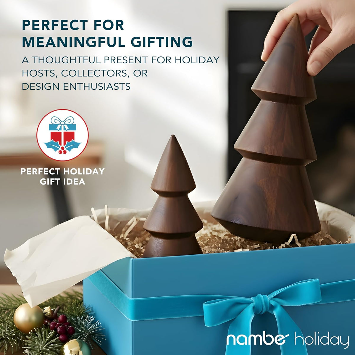 nambé acacia tree set – handcarved wooden sculptures showing dimensions
