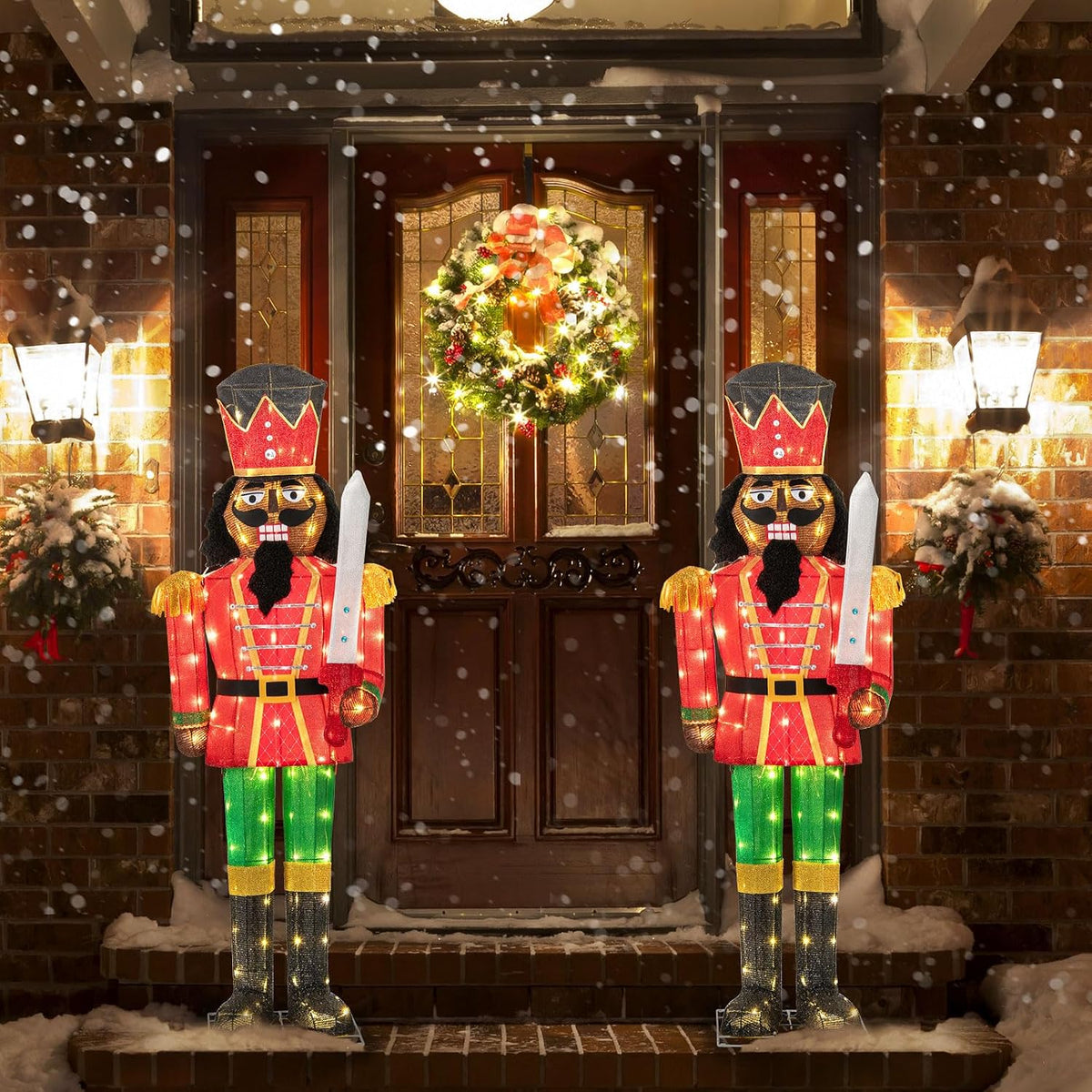 Tangkula 5 FT Lighted Christmas Nutcracker with Glitter Sword, 3D Soldier