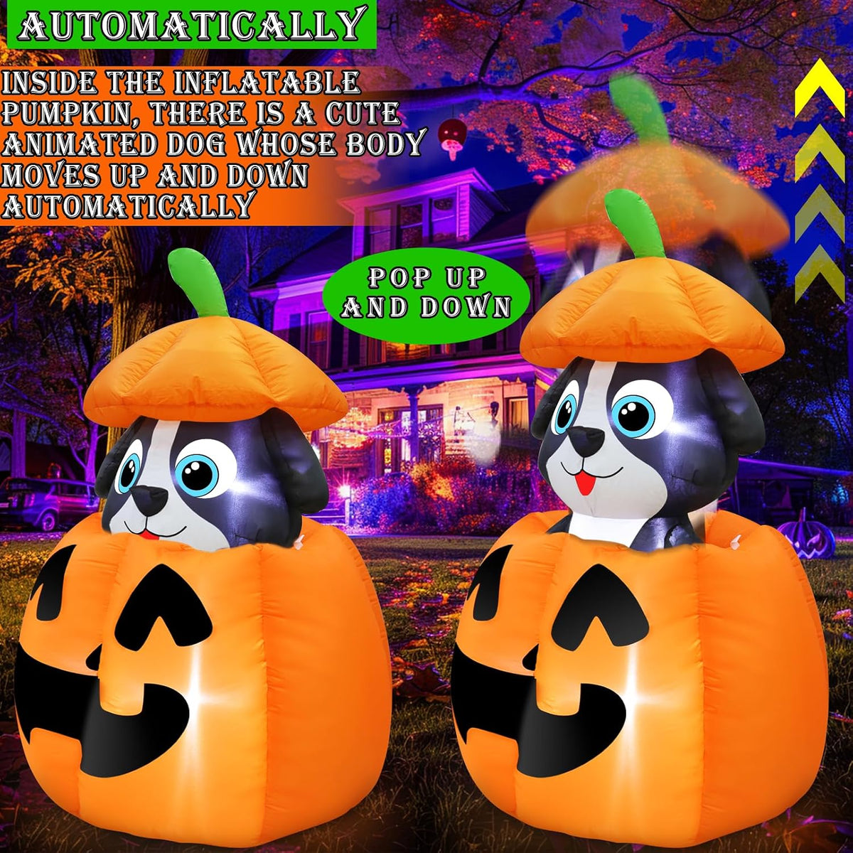 animated 5 ft halloween inflatables dog broke out showing dimensions