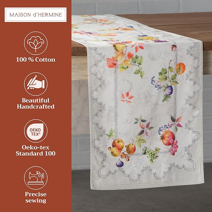 Maison d' Hermine Table Runner 100% Cotton Double Layer Table Runners 72 inches Long for Thanksgiving Christmas Decorations Home Kitchen Dining Party Wedding (Fruit D'Hiver, 14.5" x 72")