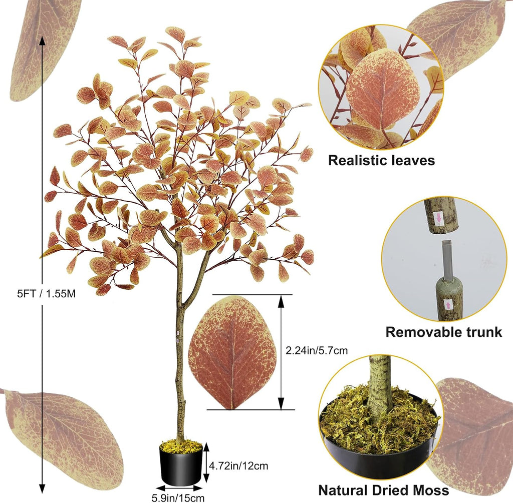 5ft fall artificial tree for decoration fall eucalyptus, close-up detail