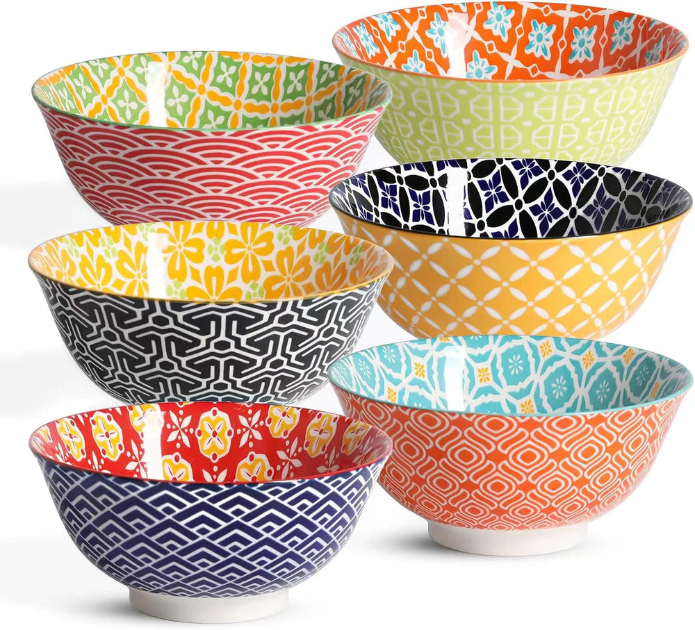 Metahom Ceramic Cereal Bowls Set of 6, Colorful Soup Bowls 23 Oz