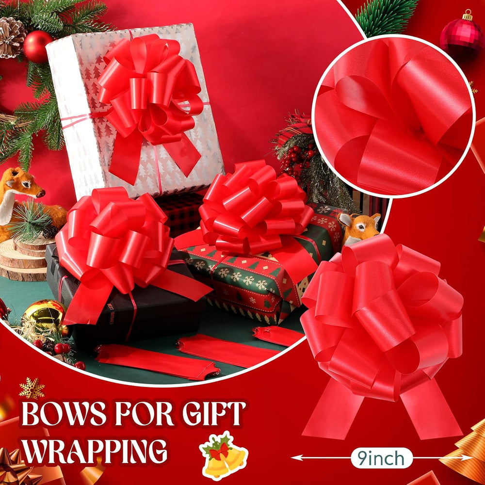 60 Pcs 9" Pull Bow Christmas Gift Wrapping with Ribbon, Red