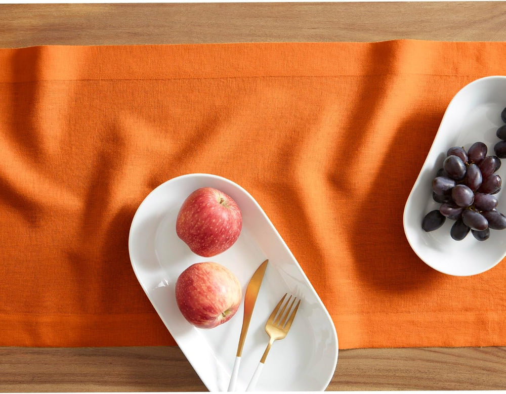 Solino Home 100% Pure Linen Table Runner 90 Inches Long, Pumpkin 14 x 90 in