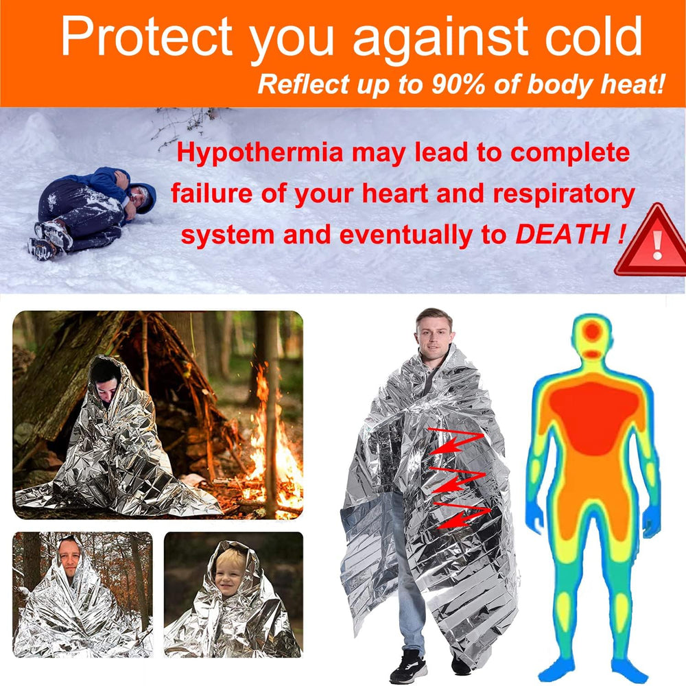 50 Pcs Emergency Mylar Thermal Blanket, Gigantic Space Blanket 82 * 52 in. fo...