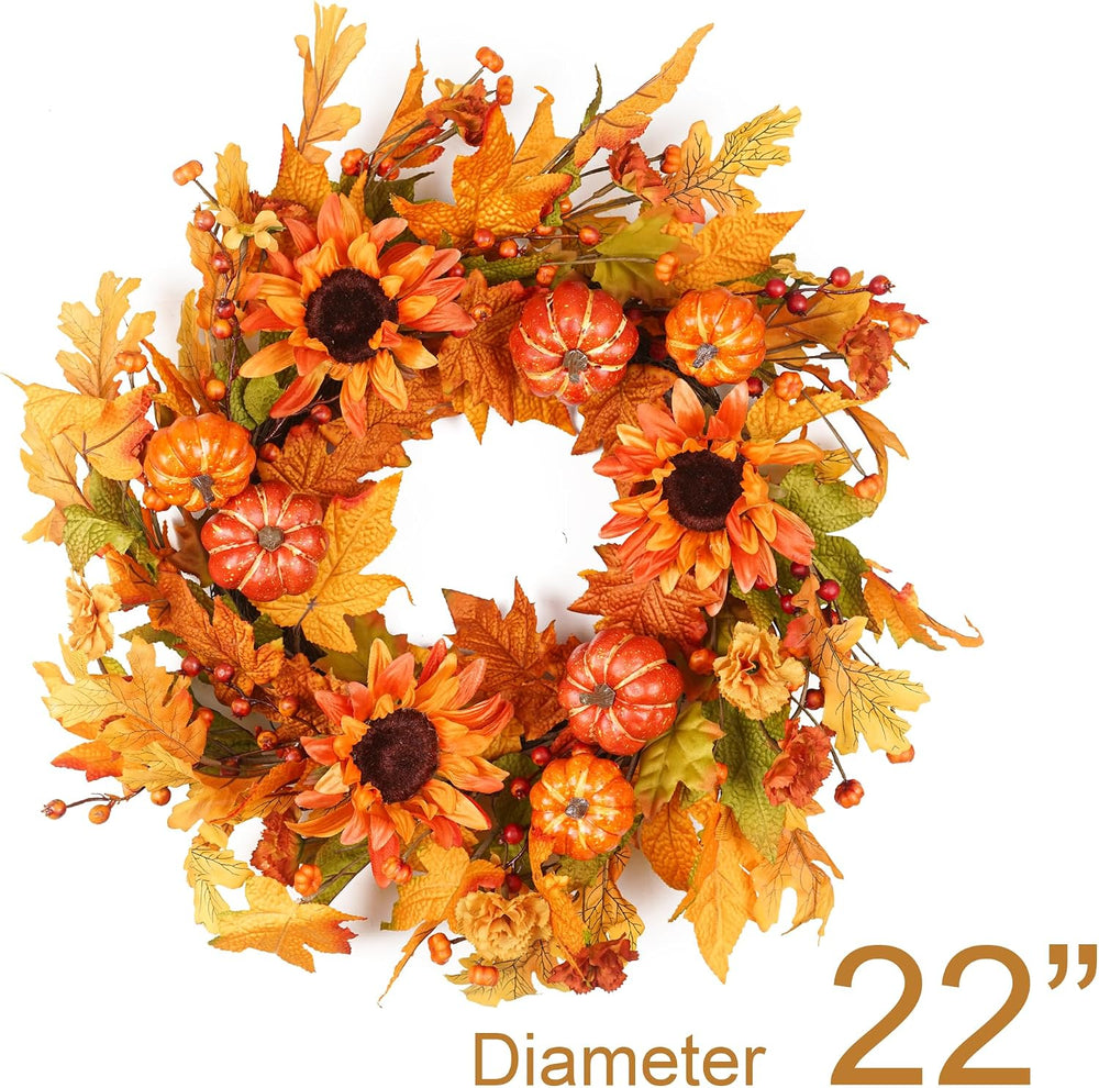 Fall Wreaths for Front Door 22 Inch, Autumn Wreath with Berry Pumpkin, Maple ...
