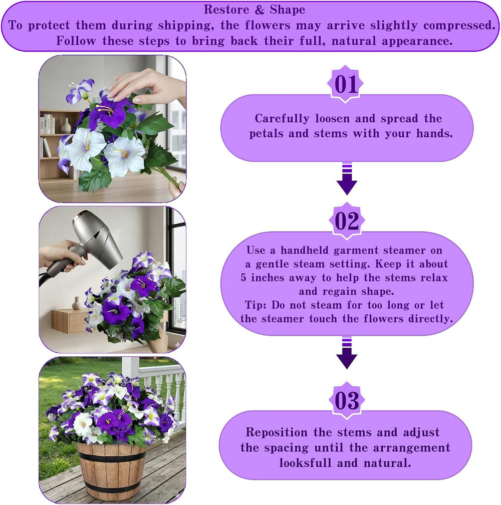 Geegoods Artificial Petunias Flowers for Outdoors, 8 Bundles UV Resistant