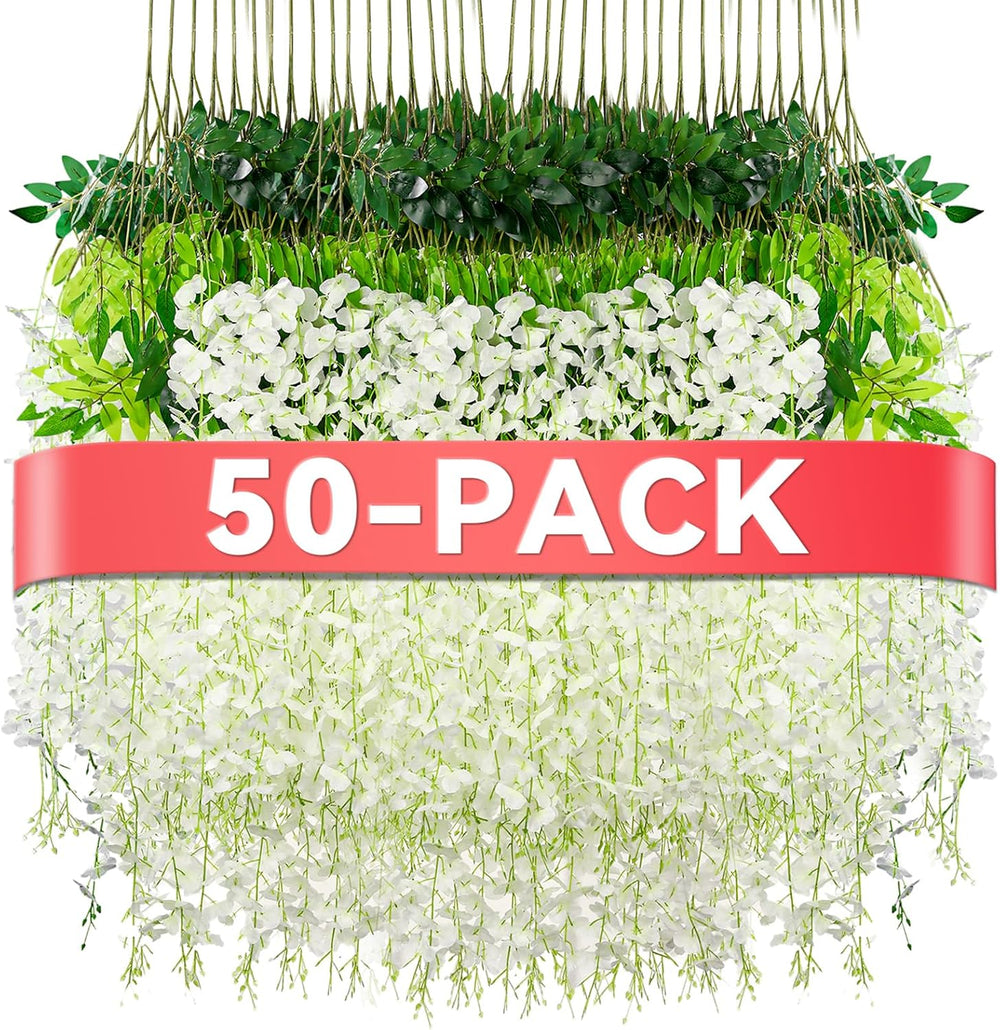 White Wisteria Hanging Flowers, 50 Pack Fake Hanging Flowers
