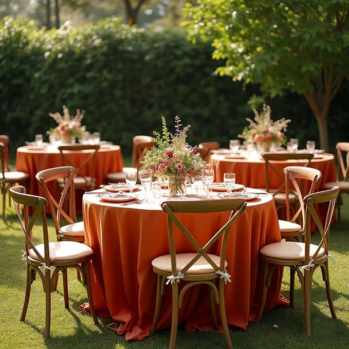 Fitable 6 Pack Rust Round Tablecloths - 108 Inches in Diameter - Stain Resistant and Washable Fall Table Clothes, Polyester Fabric Table Covers for Wedding, Party, Banquet, Formal Events