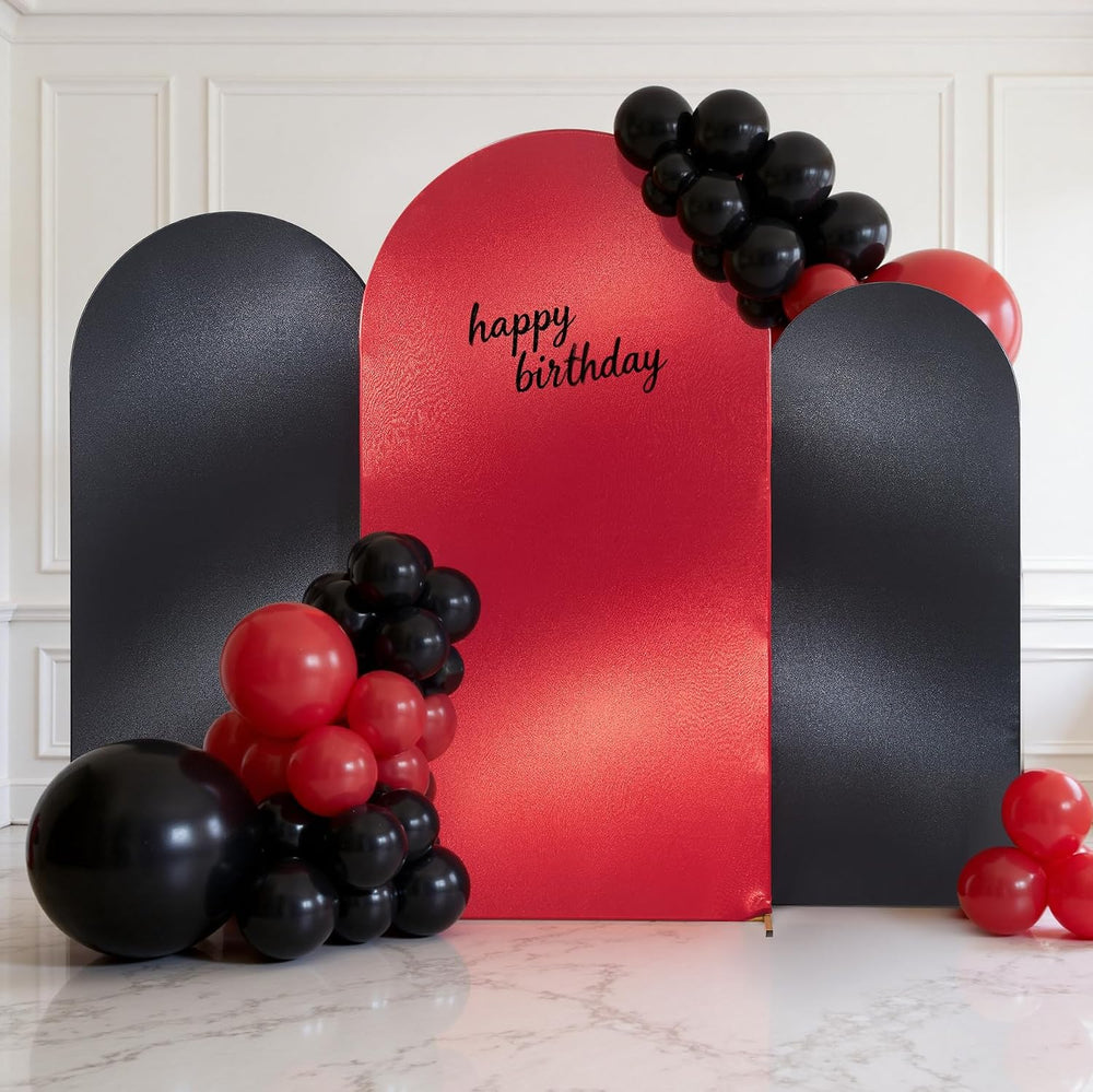 Glitter Black Red Arch Backdrop Cover 3Set (6 6.6 7.2FT), Double-Sided Revers...