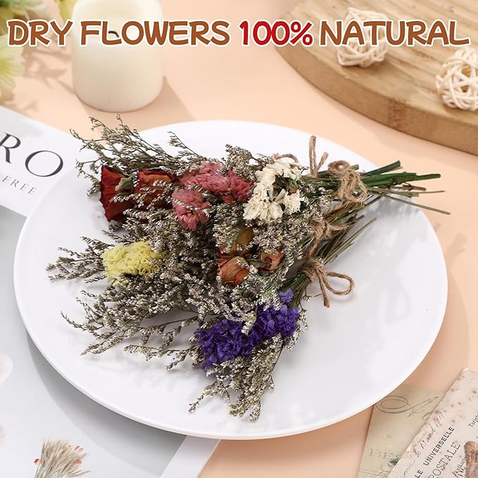 12/24 Pack Dried Flowers for Vase Various Mini Bouquet Dried Small Wildflowers Natural Real Flowers Bulk for Crafts DIY Wedding Decor (24, Forget Me Not)