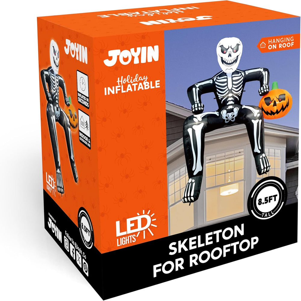JOYIN 8.5ft Halloween Inflatable Skeleton, Blow Up Skeleton Holding Pumpkin f...