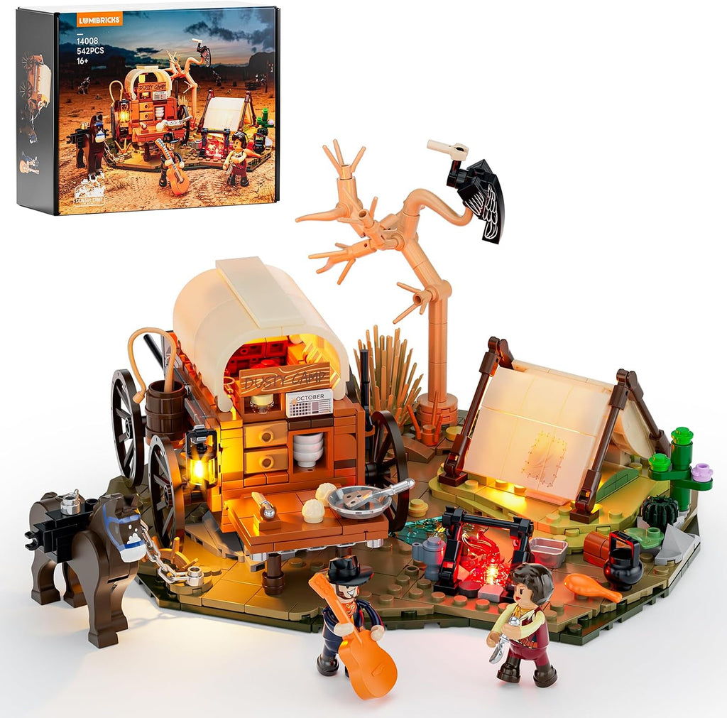 Lumibricks Cowboy Camp Lighting Building-Bricks Set, 542 Pcs Old West Set