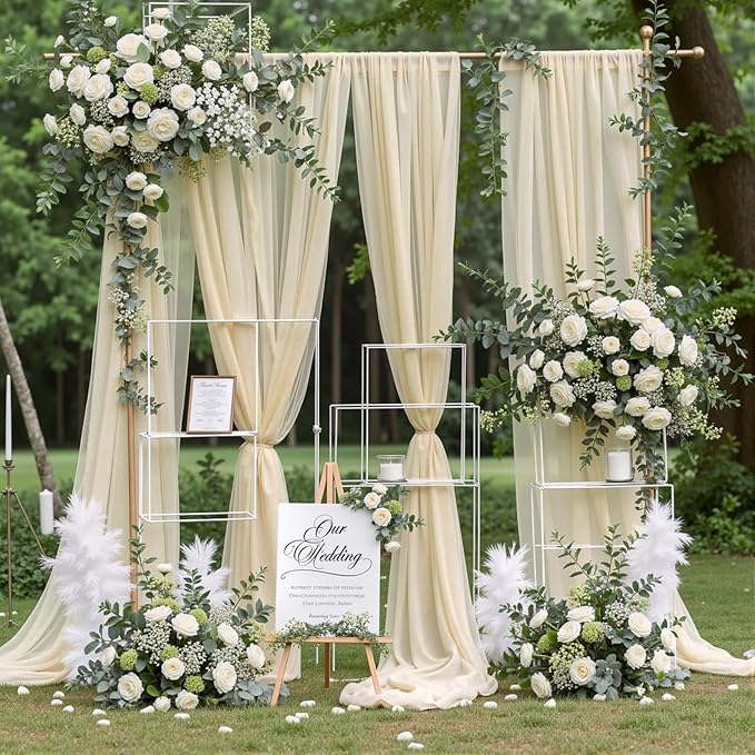 Wedding Arch Draping Fabric 2 Panels 18Ft Nude Sheer Chiffon Curtain Drapes 6 Yards for Wedding Ceremony Birthday Party Decoration