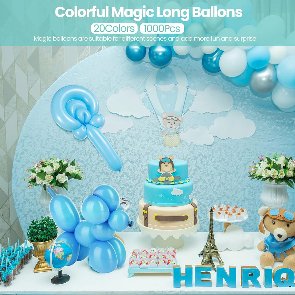 Lenwen 1000 Pcs Long Balloons Bulk, Multi Colors