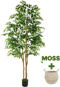 Warmplants Artificial Ficus Tree 7ft Fake Floor Plant with Woven Basket