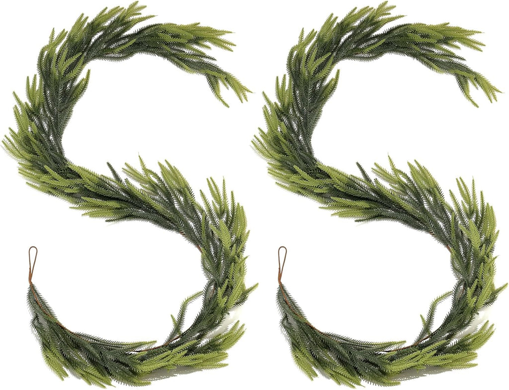Artificial Norfolk Pine Garlands, Set of 2 – 6ft Lifelike PVC Chirstmas Garlands for Indoor & Outdoor Holiday Decor 30 Branches