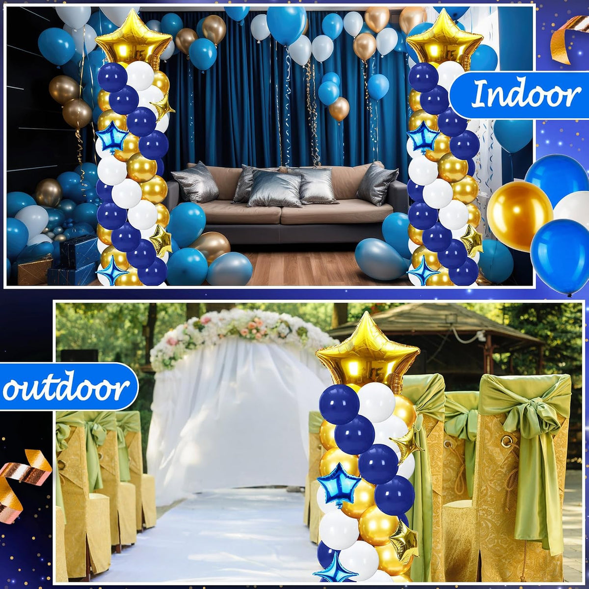 Gejoy 110 Pcs Blue and Gold Balloon Arch Column Stand Kit