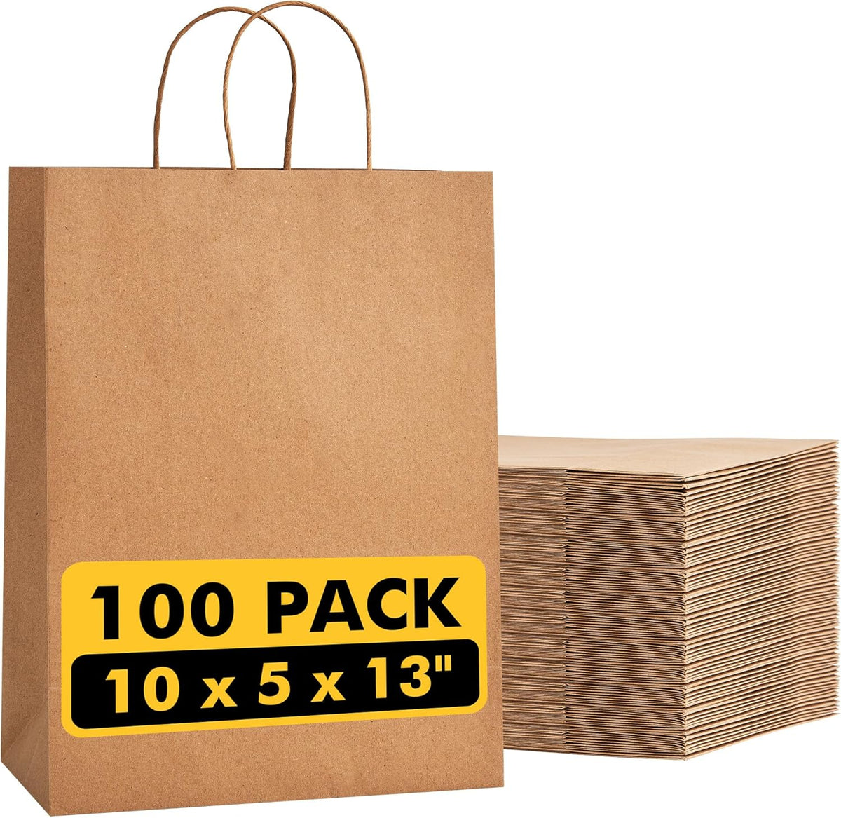 RACETOP Large Brown Kraft Paper Bags 100 Pack 10x5x13 in with Handles