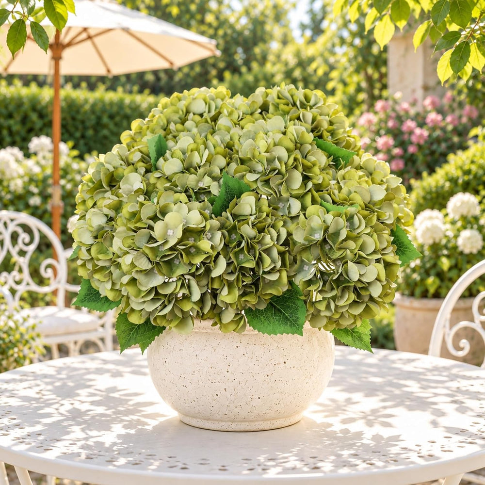 6 Packs Hydrangea Artificial Flowers Bulk, 30 Heads Faux Green Flowers