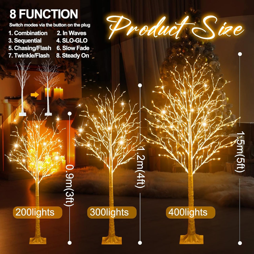 Aurelema 3 Pcs Lighted Birch Tree, 3ft 4ft 5ft, Warm White